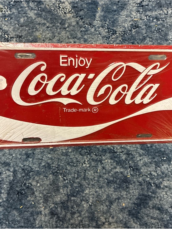 Coca Cola Other - Coca-Cola Red and White Tin License Plate Sign Tag NEW in plastic 1998 vintage